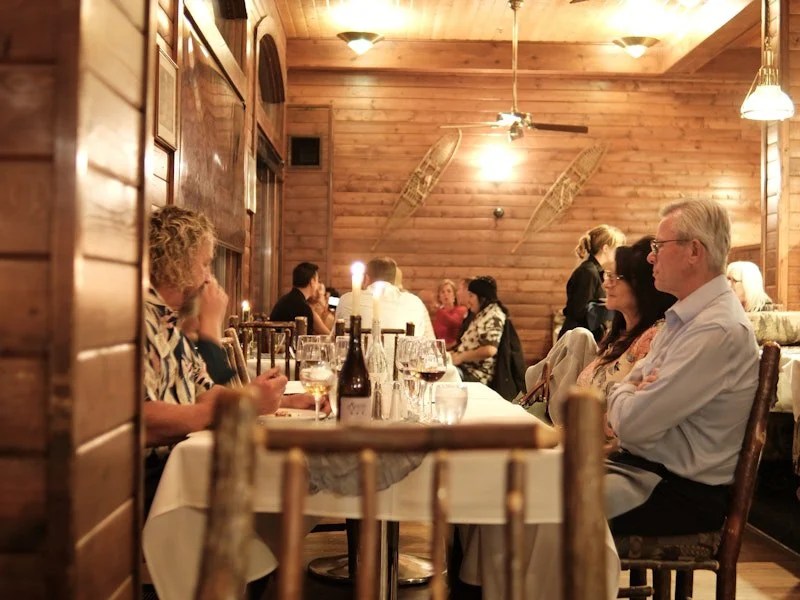 The dining room at Ducey's, looking over Bass Lake