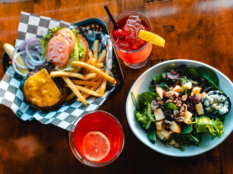 Burger, fries and a salad at Ducey's Bar and Grill
